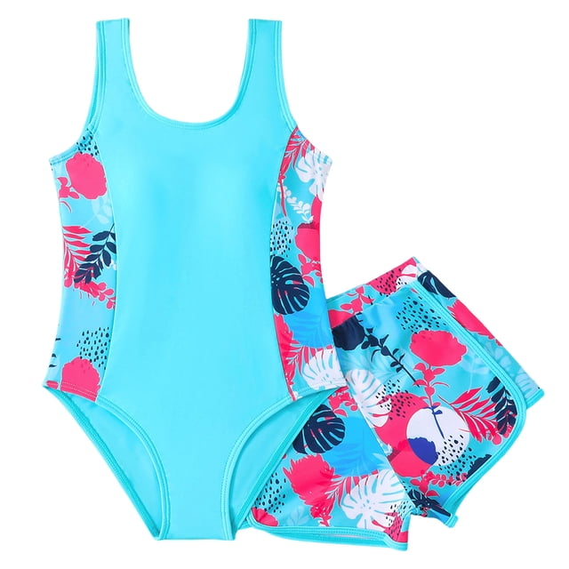 Akiihool Maillot de Bain une Pièce pour Filles Maillot de Bain une Pièce pour Filles Robe de Bain Bretelles Ajustables Maillot de Bain (Bleu, 11-12 Ans)