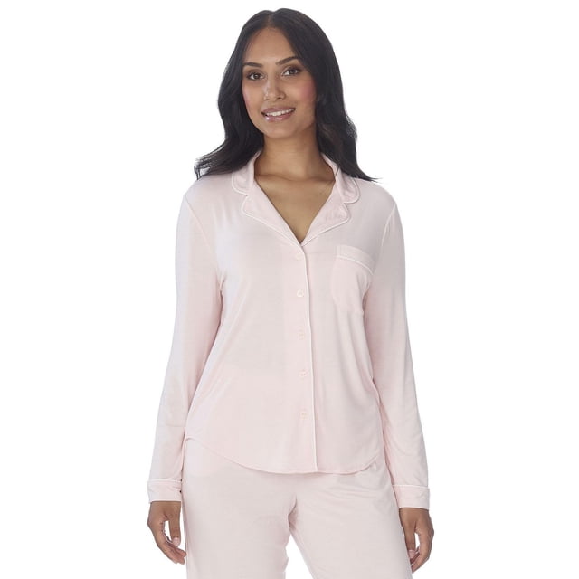 Secret Sleep Long Sleeve Button Top with Piping - Online exclusive
