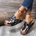 thumbnail image 2 of Chaussons pour Femmes Grande Taille Fleur Ajourée à Enfiler Bout Fermé Plateforme Compensée Style Ethnique Rétro Boho Vintage Imprimé Patchwork Tresses Imitation Sabots Chaussures Noires, 2 of 5