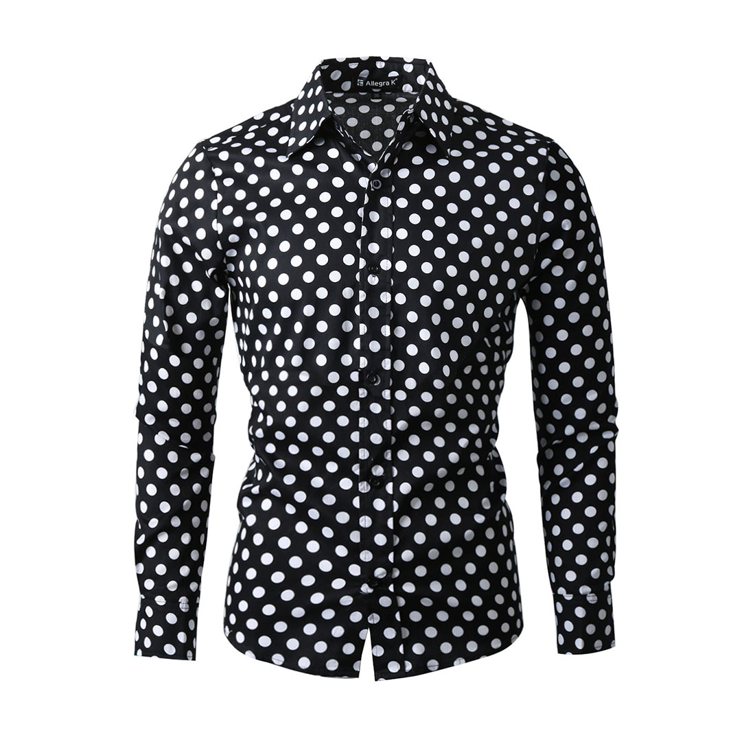 INSPIRE CHIC Men's Polka Dots Printed Long Sleeve Button Down Slim Dress Shirt