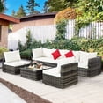 thumbnail image 2 of Costway 7PCS Patio Rattan Furniture Set Sectional Sofa Garden White Cushion, 2 of 10