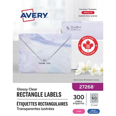 Avery Étiquettes rectangulaires transparentes avec Easy Peel, ⅔" x 1¾", adhésif permanent, pour imprimantes laser et à jet d’encre - 27268