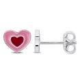 thumbnail image 1 of Miabella Pink Enamel Heart Stud Earrings in Sterling Silver, 1 of 3