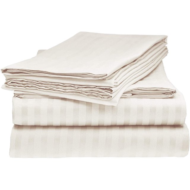500 Thread Count 3 Piece ( 1-Fitted Sheet + 2 - Pillow Cases ) Fitted Sheet 27 Inch Deep Pocket 100% Egyptian Cotton Stripe Pattern