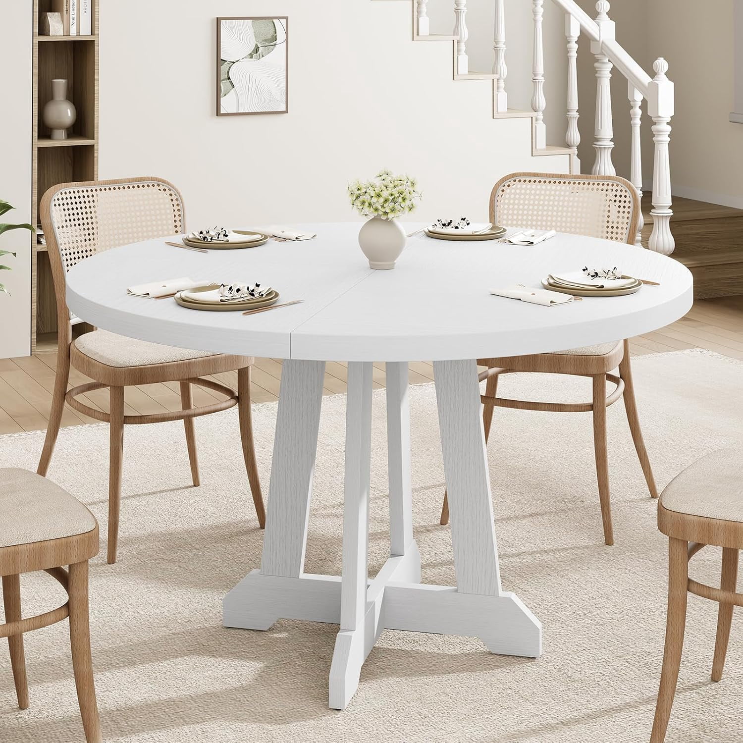 Dining Table for 4 to 6 People, 47" Round Dining Table, Wooden Kitchen Table with Sturty Legs, Dining Room Table for Dining Room, Kitchen (Brown)