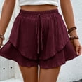 thumbnail image 2 of Yuyuzo Shorts for Women Drawstring High Waisted Double Layered Ruffle Shorts Wide Leg Casual Summer Beach Shorts, 2 of 7