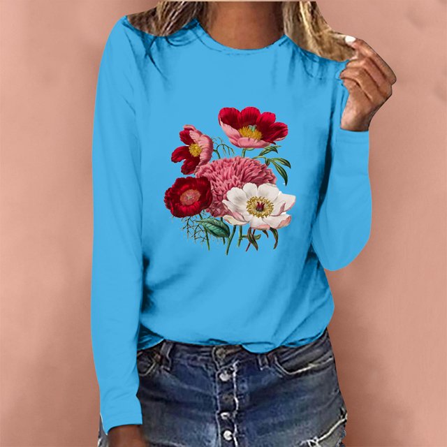 CEHVOM T-shirt Décontracté Imprimé pour Femmes Col Rond Manches Longues Blouse