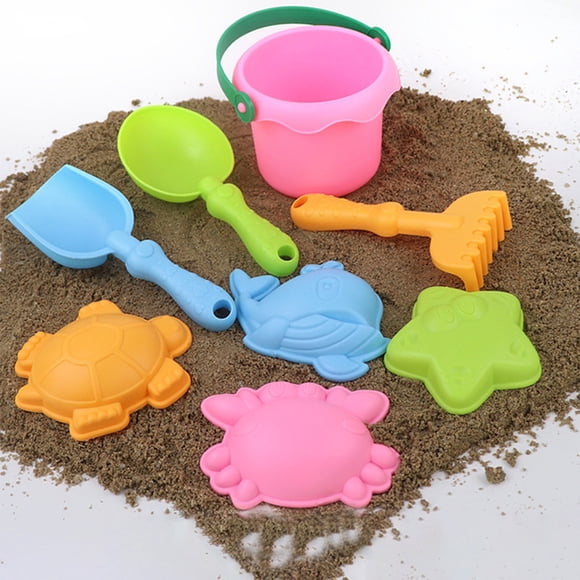 8-Piece Kids Beach Sand Toy Set with Bucket, 3 Spatulas, 4 Sand Containers, Crab Mold - Colorful Plastic Beach Sandbox Toys for Toddlers, Summer Outdoor Play, Castle Building, Beach