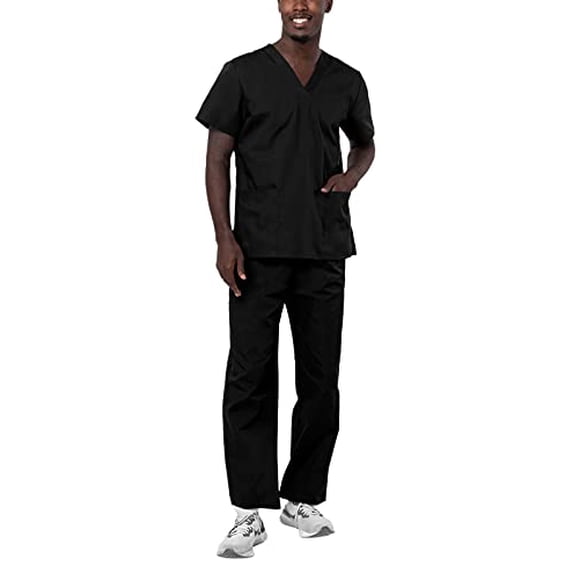 Adar Uniforms, Universal Unisex Scrubs - Unisex Drawstring Scrub Set - 701 - Black - 2X