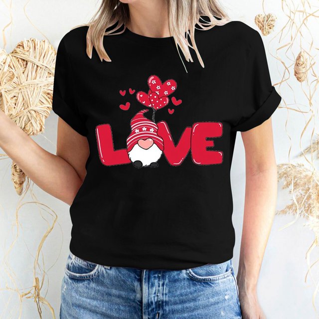 Pisexur T-shirt de la Saint-Valentin Haut T-shirt de la Saint-Valentin pour Femme Amour Imprimé T-shirt à Manches Courtes Haut à Manches Courtes Col Rond Haut/chemise