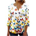 thumbnail image 2 of Hauts pour Femmes Haut pour Dames Imprimé Floral Col en V Manches Courtes T-Shirt à Boutons Café L, 2 of 5