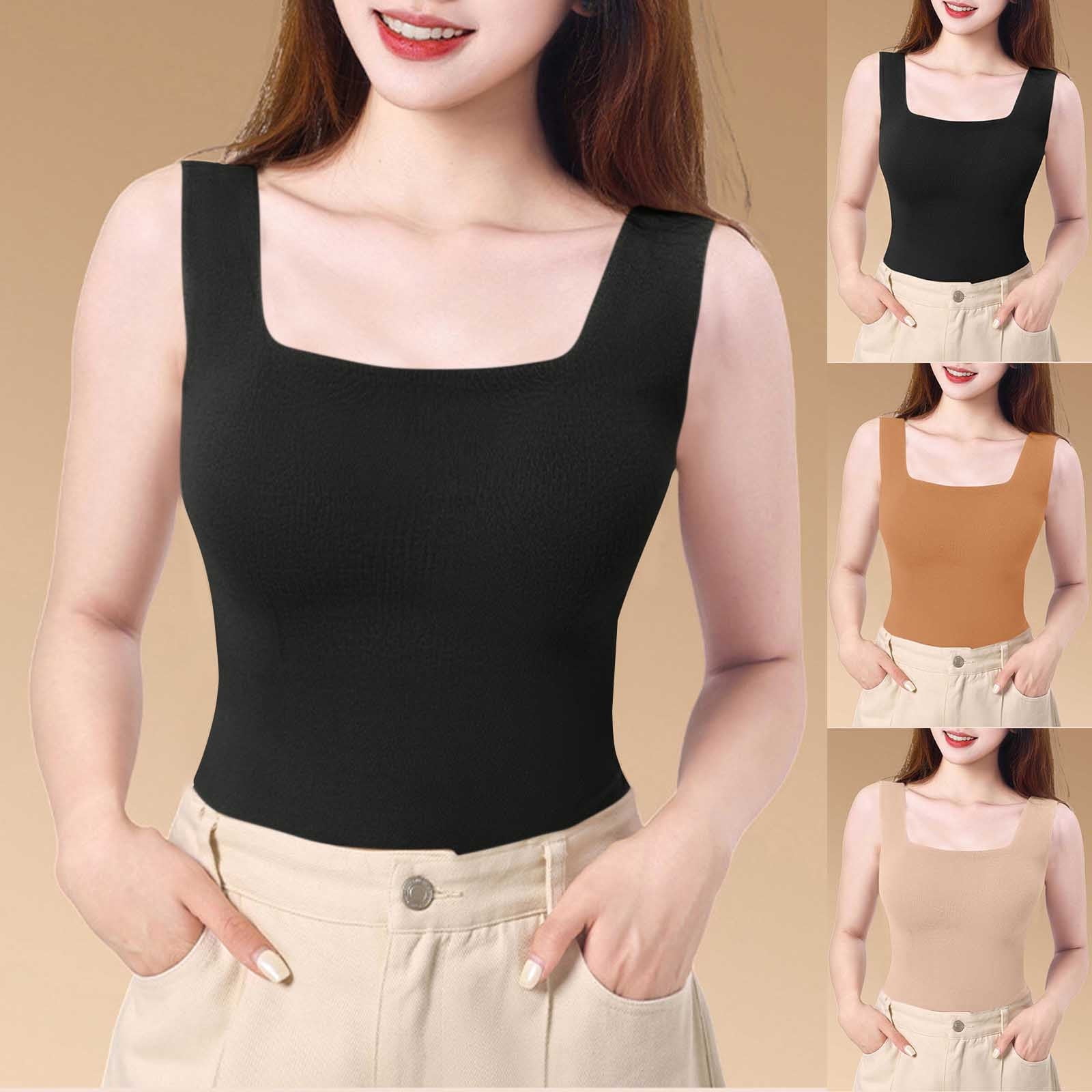 Eiyaclvo Womens Tank Tops with Built in Bra Square Neck Sleeveless Tank ...
