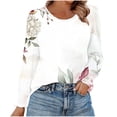 thumbnail image 1 of Économies d'Hiver! HVOBTTY Chandails à Enfiler pour Femmes, T-shirt de Base Imprimé Non Positionné pour Femmes, Mode, Manches Longues, Col Rond, Haut/chemise Blanc, m, 1 of 5