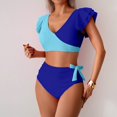 thumbnail image 4 of FcBaudy Womens Swimsuits Bathing Suit for Women Plus Size Swimsuit for Women Women's Solid Color Conservative Color Blocked Ruffle Split Swimsuit Set Women Swimsuit, 4 of 9