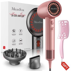 MelodySusie Hair Dryer with Diffuser,1600W Powerful Ionic Blow Dryer with Diffuser,Nozzle and Hair Brush,3 Temps & Stepless Speed,120000 RPM Fast Drying Low Noise Hai