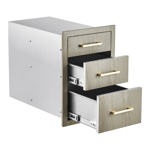 Heavy Duty Stainless Steel Triple Drawer Cabinet for Outdoor Kitchen - Weather-Resistant Flush Mount Storage Organizer with Handles -Outdoor Cooking Space - Model L5, 15.6"W x 20.5"H x 20.3"D
