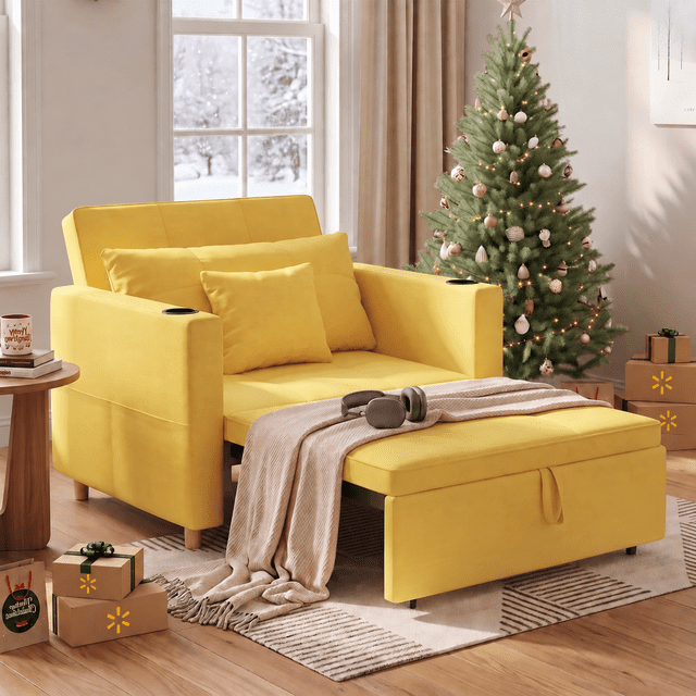 AECOJOY 38" 3-in-1 Sleeper Chair Bed with Adjustable Backrest, Yellow
