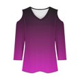 thumbnail image 4 of Mefallenssiah Hauts pour Femmes Tendance Manches 3/4 Mode Décontractée Épaules Dénudées Col en V Imprimé, 4 of 5