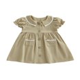 thumbnail image 1 of Robe à Col Claudine pour Bébé Fille, Manches Courtes, Fermeture à Boutons, Robe Trapèze, 1 of 9
