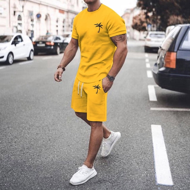 Men's Suits Groomed Summer Tracksuit for Men|Plus Size Short Sleeve O Neck Athletic Set| Casual Color Block Waist Tracksuit
