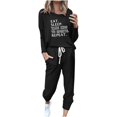 thumbnail image 1 of Pisexur Womens Lounge Set 2 Piece Outfits Long Sleeve Letter Print Blouses Tops Drawstring Pockets Long Pants Track Suits Plus Size Vacation Outfits Sweatsuit Set S-5XL, 1 of 4
