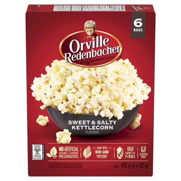 Orville Redenbacher Sweet & Salty Kettlecorn Microwave Popcorn, 100% Whole Grain Popcorn, Gluten Free, 492 g (6 bags x 82g)