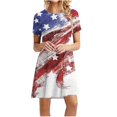 thumbnail image 1 of LNGOOR Robes d'Été de Jour de l'Indépendance pour les Femmes à Manches Courtes Étoiles Rayures Imprimées Casual Col Rond une-Ligne Mini Robe, 1 of 5