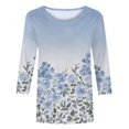 thumbnail image 4 of Pompotops Mode Femmes Confortable Col Rond Manches 3/4 Imprimé Casual T-shirt Chemisier Dégagement, 4 of 5