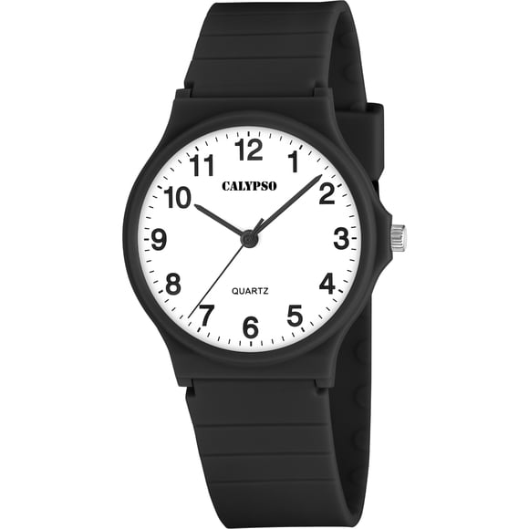 Calypso Womens Watch, 35mm Plastic Analog Watch, Japanese Quartz, Rubber Strap - Big Numbers, Easy to Read Watch - Black