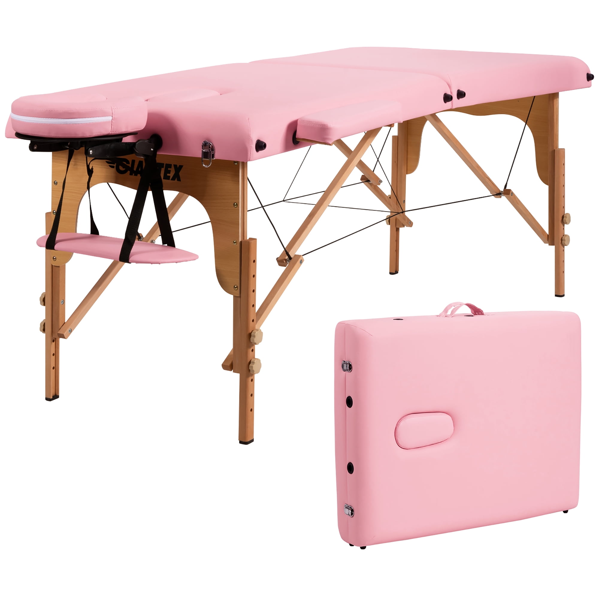 Costway 84''L Portable Massage Table Adjustable Facial Spa Bed Tattoo w/ Carry Case Pink