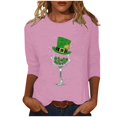 thumbnail image 2 of T-Shirt Ample à Manches Trois-Quarts et Col Rond Imprimé pour la Saint-Patrick pour Femmes, 2 of 5
