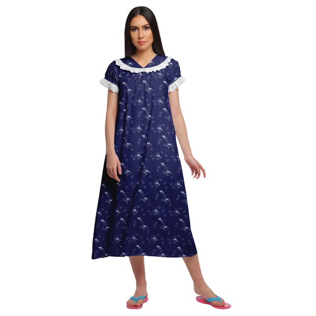 Moomaya Robe de Nuit à Manches Courtes Imprimée pour Femmes en Coton