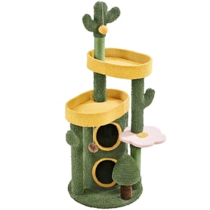 Yaheetech Oasis-Themed Tour des arbres de chat avec 2 Condos, 2 Perches, poteaux à gratter, vert/jaune