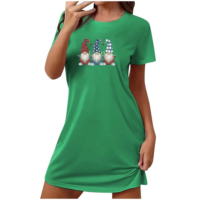 Birdeem Chemises de Nuit pour Femmes Chemise de Nuit Courte Surdimensionnée pour Femmes Robe Imprimée à Col Rond et Manches Courtes