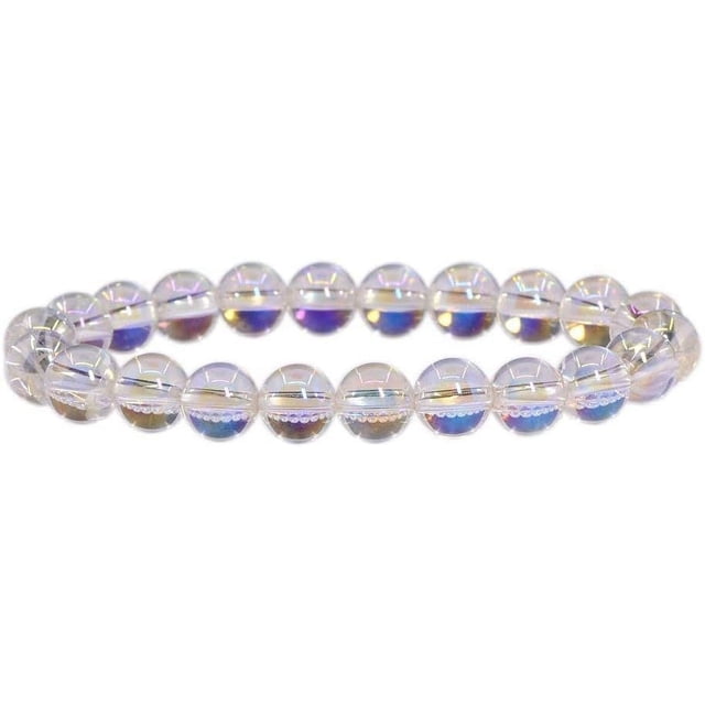 Angelstones Aqua Aura Quartz Clair Pierre Précieuse Perles Rondes 8 mm Bracelet Extensible 7 Pouces Unisexe
