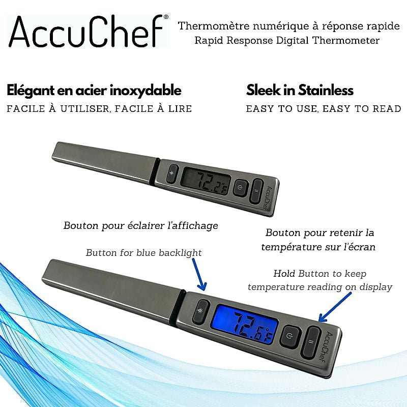 AccuChef Rapid Response Digital Thermometer, Stainless Steel, Backlit Display, Model 2275