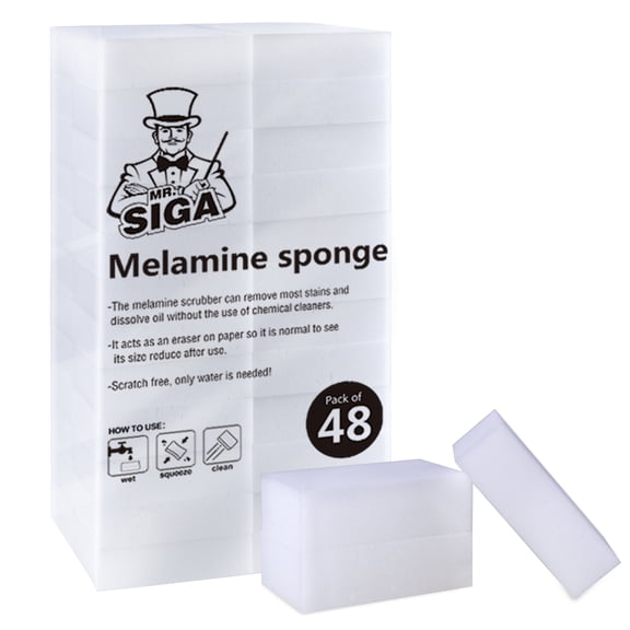 MR. SIGA Multi-Functional Eraser Sponge, Magic Cleaning Pads for Kitchen Household Cleaning, 48 Count, Size 3.1" x 2" x 1"
