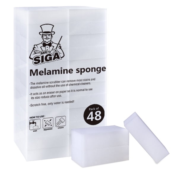 MR. SIGA Multi-Functional Eraser Sponge, Magic Cleaning Pads for Kitchen Household Cleaning, 48 Count, Size 3.1" x 2" x 1"