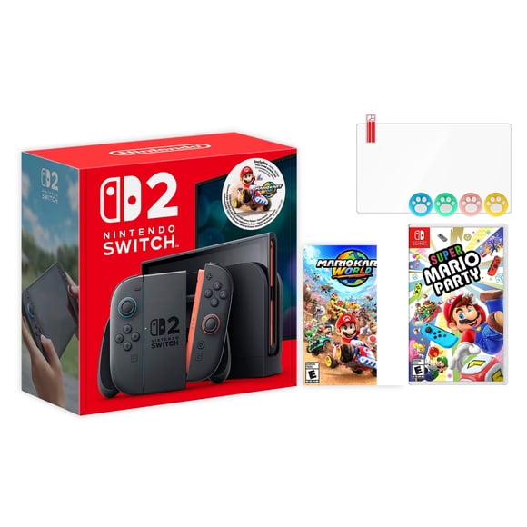 Nintendo Switch 2 Mario Kart World Bundle 256GB 7.9-Inch 1080P Screen, Joy-Con 2 with Mouse Sensor, Dock, with Super Mario Party And Mytrix Joystick Caps & Screen Protector