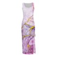 thumbnail image 4 of Summer Dresses for Women Trendy Sleeveless High Waist Boho Ribbed Drawstring Sundress Ruched Sexy High Slit Maxi Dress, 4 of 5