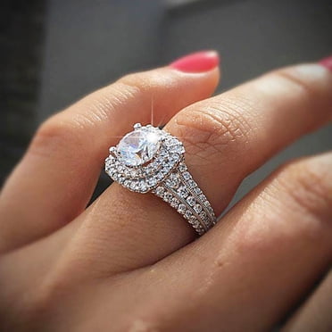 HOARBOEG Bague pour Femme pour Beauté Bague Diamant Rond Alliance Cadeau d'Anniversaire Accessoire Bagues Taille 5-10