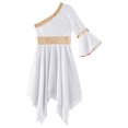 thumbnail image 4 of Alvivi Robe de Danse Liturgique de Louange pour Filles, Métallique, une Épaule, Manche Évasée, Robe d'Église, Performance sur Scène, Blanc, 10, 4 of 5