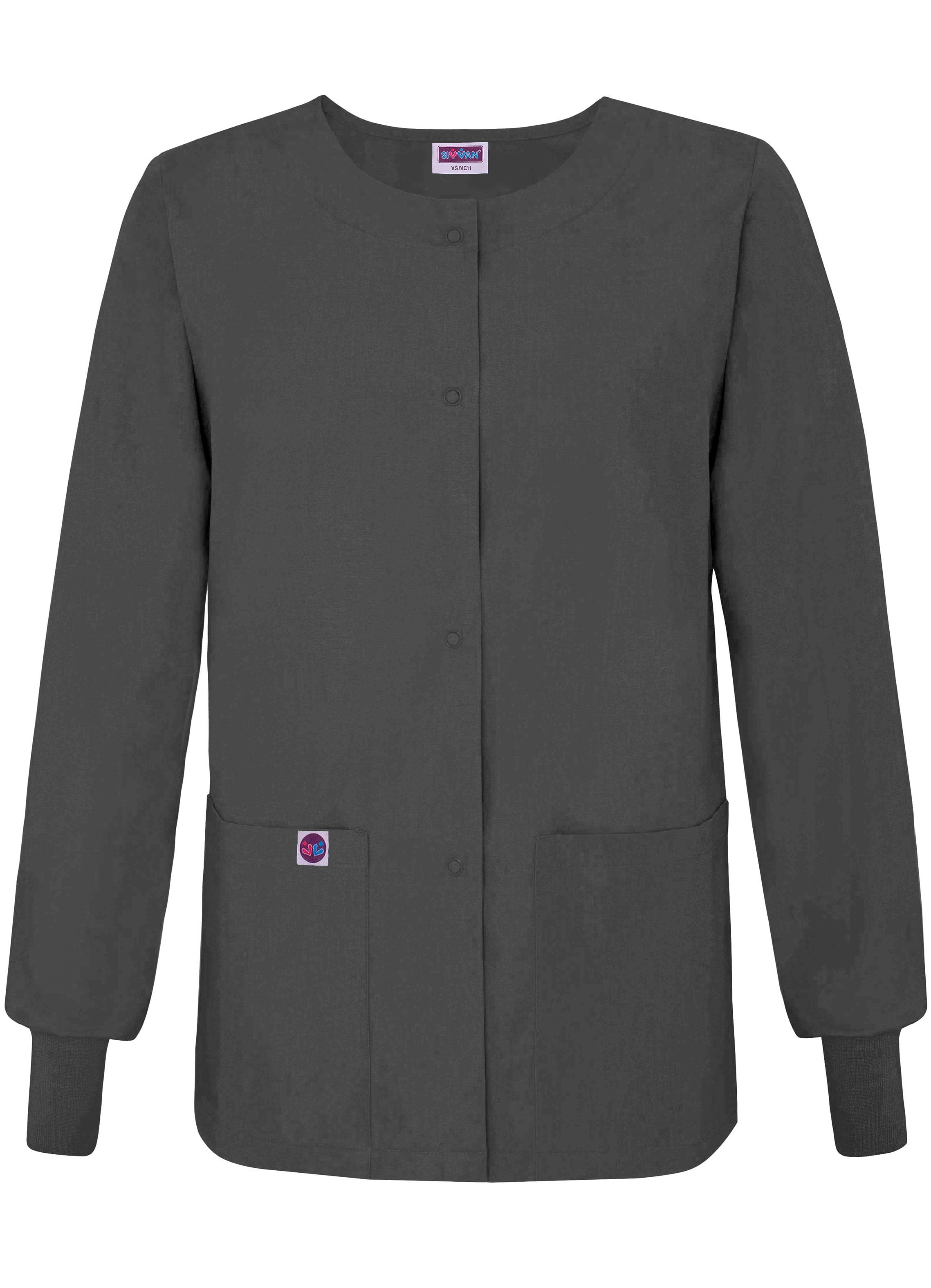 Sivvan Womens Scrub Warm-Up Jacket/Front Snaps - Round Neck