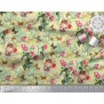 thumbnail image 3 of Soimoi Yellow Poly Georgette Fabric Cat,Insect & Rose Buds Flower Printed Craft Fabric by The Yard 52 Inch Wide, 3 of 3