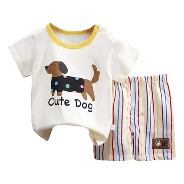 Zshosam Summer Baby Boy Clothes Set Toddler Baby Boy Summer Outfit Short Sleeve Embroidered Printed T-shirt Shorts Set 2Pcs Infant Clothes Size 5T 6T,(Beige 5-6 Years)