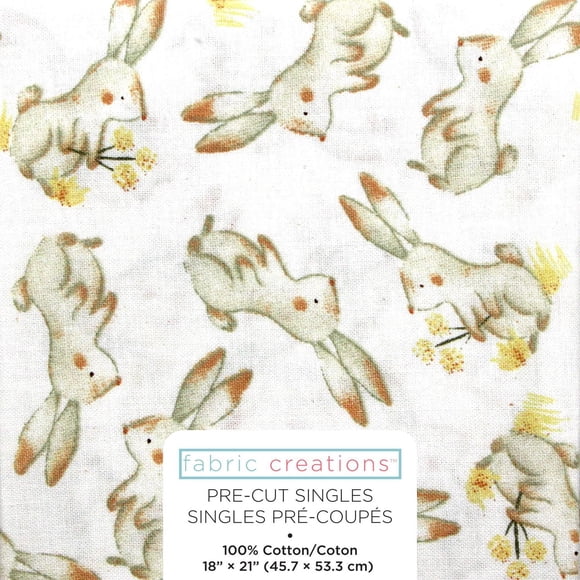 FABRIC CREATIONS White Bunnies Fat Quarter, 45 × 53 cm (18 × 21 in), Forest, 18x21