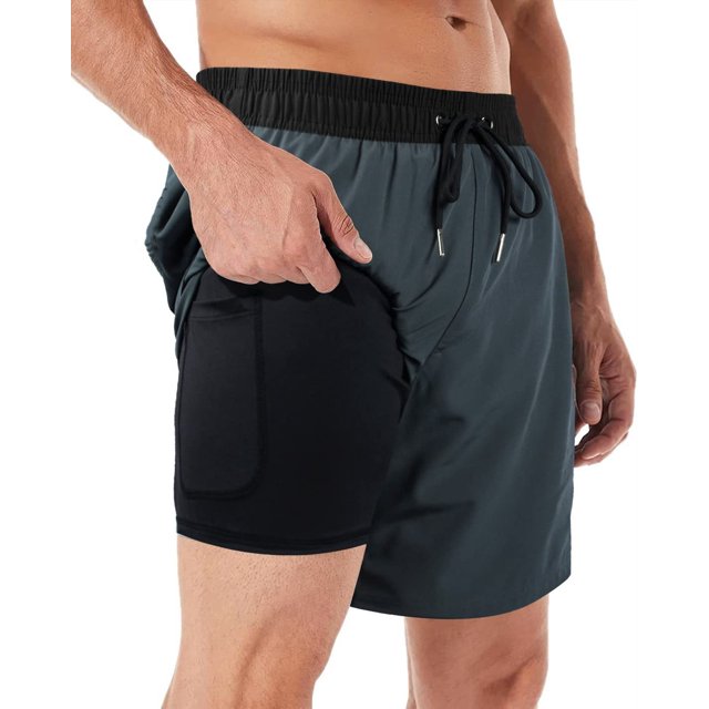 Shorts de Bain pour Hommes 5 Pouces à Séchage Rapide avec Poche Zippée de Compression