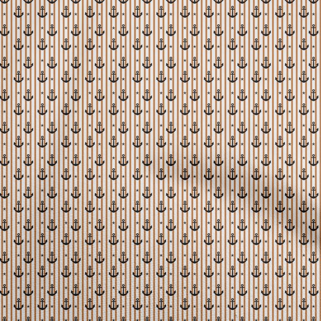 oneOone Popeline de Coton Brun Rouille Tissu Nautique à Rayures Tissu pour Robe Tissu Imprimé Tissu au Mètre 56 Pouces de Large