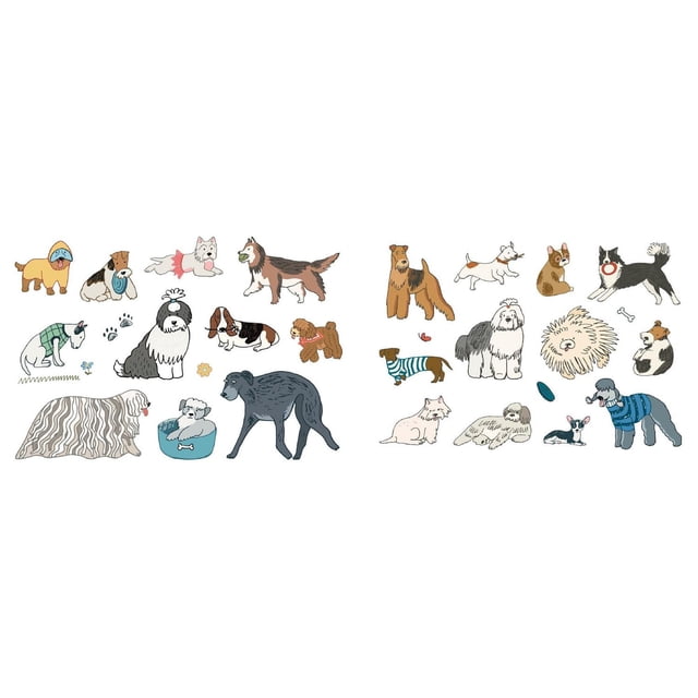 Swedish Dish Cloth Dogs Set of 2 featuring colorful dog illustrations of various breeds in playful poses on two 7.6 by 6.7 inch cloths designed for versatile kitchen cleaning with superior absorption and easy machine maintenance.