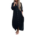 thumbnail image 1 of Kcodviy Chemise Robe Unie pour Femmes Vêtements d'Été Décontractés pour Femmes Jupe Longue Décontractée Longue Robe Confortable Manche Cardigan Robe, 1 of 5